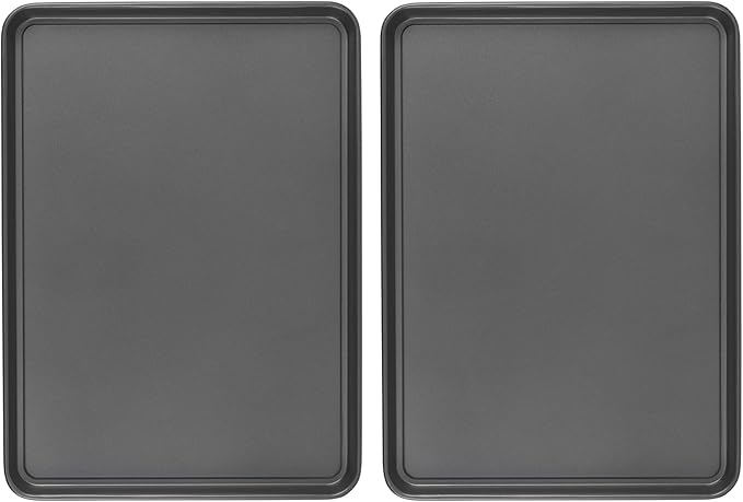 GoodCook Set of 2 Nonstick Steel 9" x 6" Toaster Oven Mini Baking Sheets with Racks, Gray
