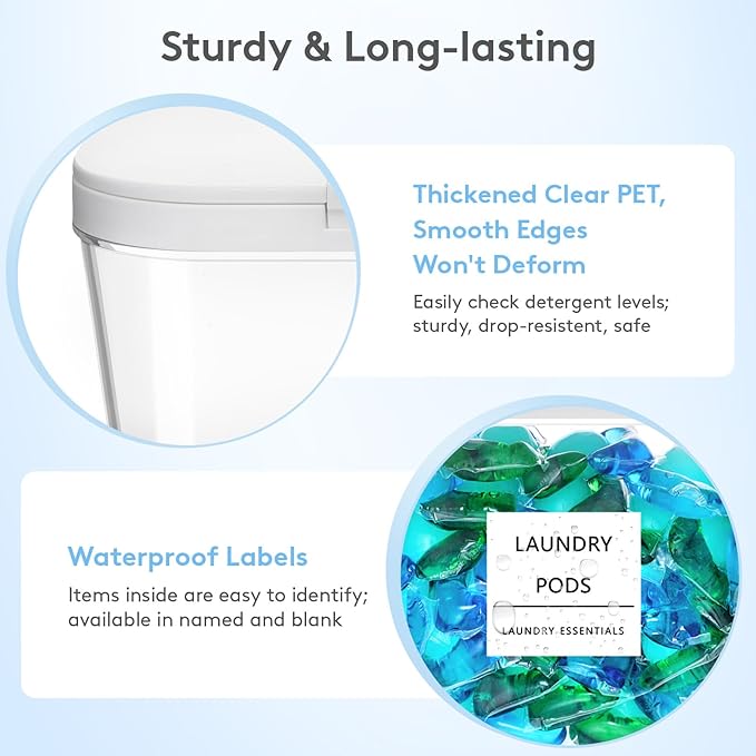 Lifewit 4 Pcs Laundry Pods Container with Pop-up Lid, Dryer Sheet Holder, Laundry Room Organization Storage Jars for Washing Powder, Soap, Scent Booster Beads, 2700 +4500ml/0.72+1.2gal