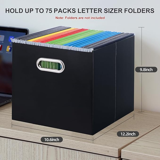 Oterri Cardboard File Organizer Box for Hanging File Folders Letter Size,Large File Box for Computer Desk,File Cabinet,Working Home,Office,Classroom (Black, Letter Size - 1 Pack)