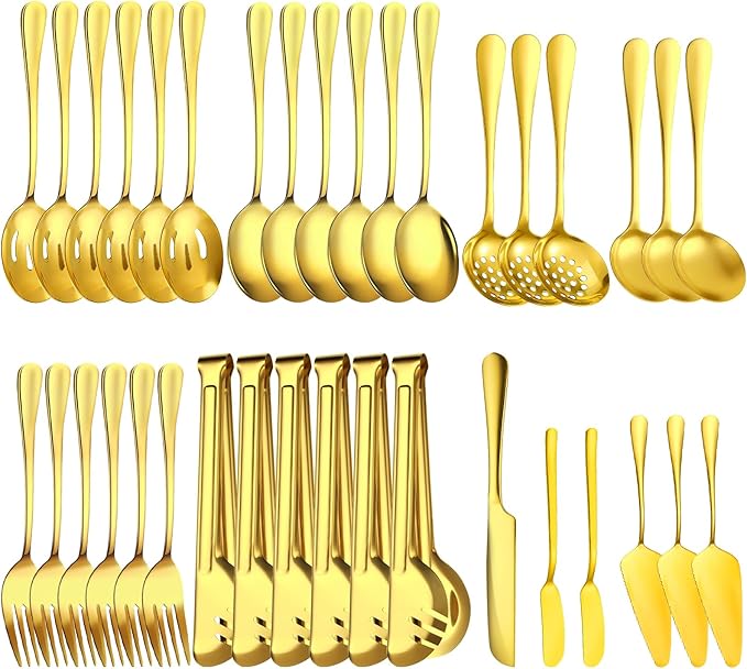 ZLMTZDJD 36-Piece Stainless Steel Serving Utensil Set – Complete Buffet Essentials with Spoons, Forks, Tongs, Ladle & More. Perfect for Wedding, Holiday, Catering, and Family Gatherings (Black)