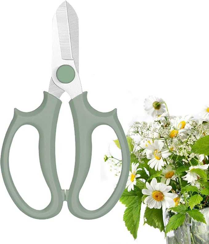 Leize Flower Scissors, Premium Thickened Stainless Steel Floral Shears, Strong Pruner for Flowers, Branches and Leaves (Grey Green Slender)