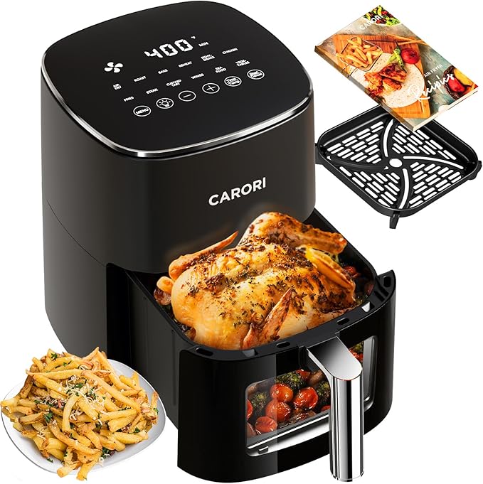 Air Fryer 14-in-1 with Viewing Window, 6Qt Large Capacity, 392℉ Max Crisp, Airfryer No Filping Dual Heating, Bake, Roast, Dehydrate, Reheat, 1700W Fast Even Easy Meals, Nonstick Dishwasher Safe Basket