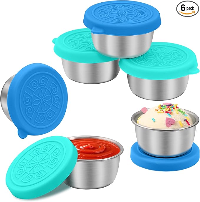 6x1.6 oz Salad Dressing Container to Go, Leakproof Reusable Stainless Steel Small Container with Lid,Sauce Containers for Lunch box,Picnics,Travel,Office and Meal Prep