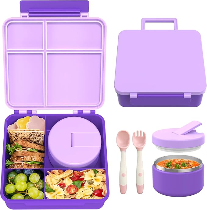 LOHASOK Bento Lunch Box for Kids with 8oz Soup Thermo, Black