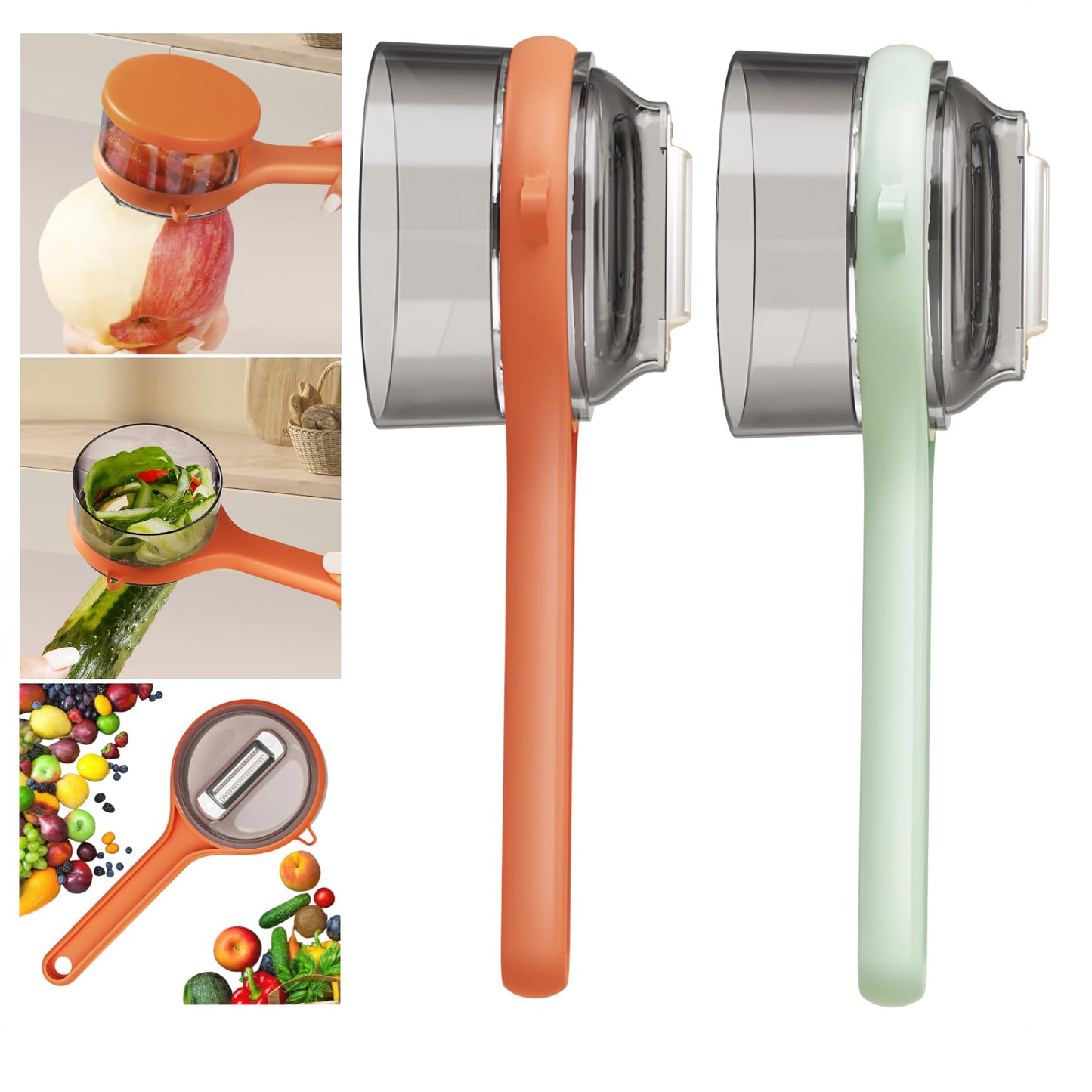 Peeling Knife With Storage Box, Fruit And Vegetable Peeler With Container, Double-Sided Stainless Steel Multi-Function Peeler For Home Kitchen (E-2pcs Green)