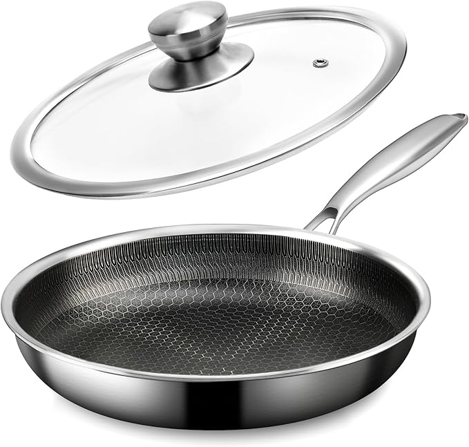 CADIVIZZO 6 Pieces Stainless Steel Frying Pan Set with Lids(8"+9.5"+11")