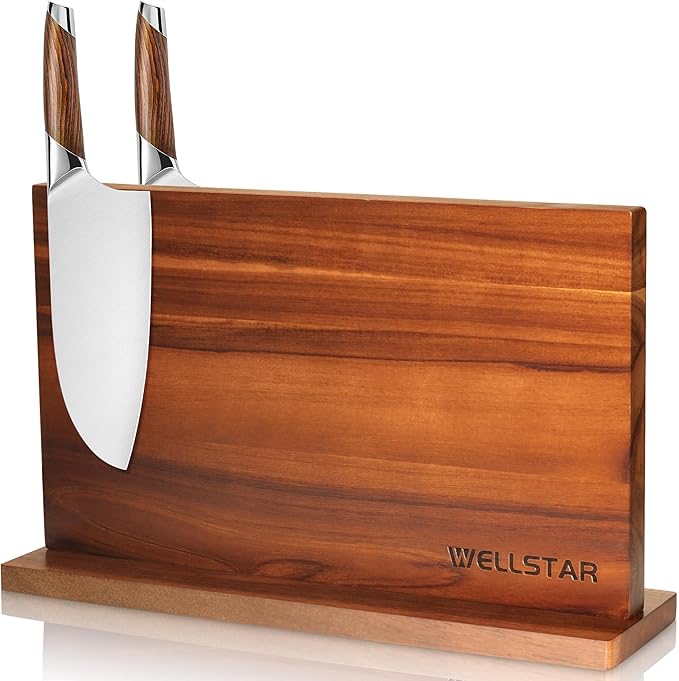 Modern Acacia Magnetic Knife Block Holder 12 x 10 Inches, Large Dual-Sided Strong Magnet Wood knives Stand, Luxurious Kitchen Counter Rack Organizer for a Stable and Stylish Cutlery Display