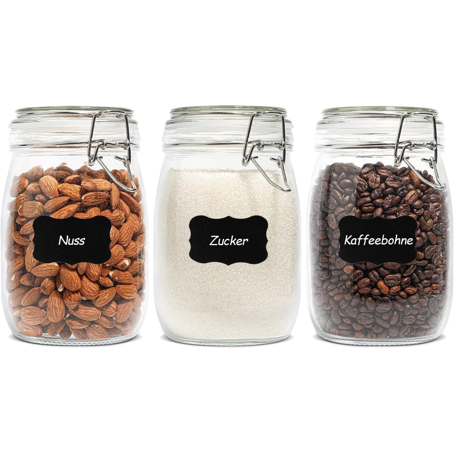 ComSaf Glass Jars with Airtight Lids 34oz 3 Pack Pantry Storage Coffee
