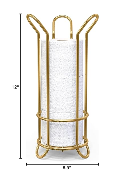 BROOKSTONE, Gold Toilet Paper Holder, Freestanding Bathroom Tissue Organizer, Minimalistic Storage Solution, Stylish Design [Holds MEGA Rolls]