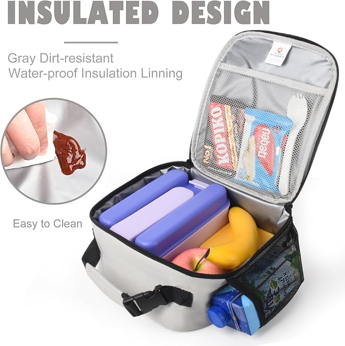 Lunch Box Kids,Premium Insulated Lunch Bag for Girls Boys,Soft Bag Mini Cooler Back to School Thermal Reusable Lunch Bag for Work School Picnic (Gray)