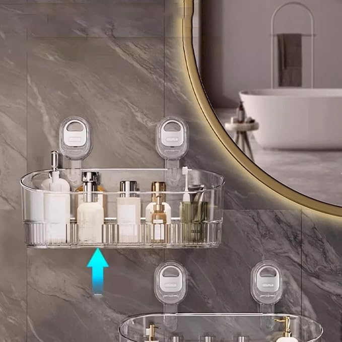 No-Drill Bathroom Suction Storage Box,Corrugated Suction Cup Storage Holder,Powerful Suction Storage Box,Removable Hanging Storage Basket, No Drilling Shelves Caddy, Ripple Acrylic Wall Shelf (Clear)