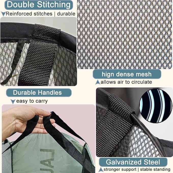 Mesh Laundry Hamper 2Pack Pop Up Hamper with Strong Handles, Collapsible Laundry Basket for Home, Bathroom, Bedroom, Travel Storage Hamper(Grey + Sky Blue)