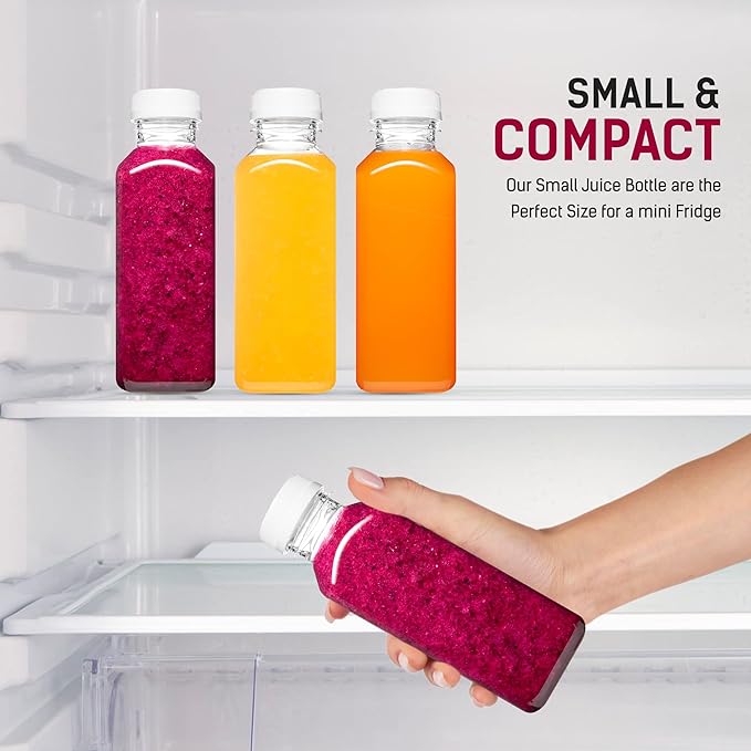 Norcalway Plastic Juice Bottles with Caps, Reusable Juicing Bottles, Clear Drink Containers with Lids for Juicing, Smoothie and Other Beverages - 12oz 6pcs
