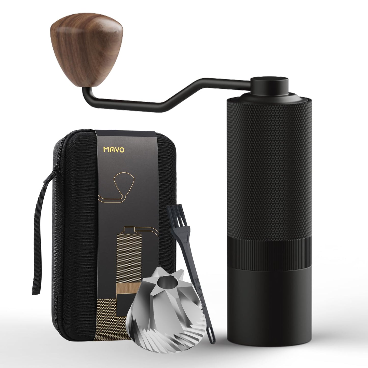 MAVO Manual Coffee Grinder, Wizard Hand Coffee Grinder, Capacity 25g with CNC Stainless Steel Pentagon Conical Burr, Adjustable Setting, Burr Coffee Bean Grinder for French Press, Pour Over, Silver