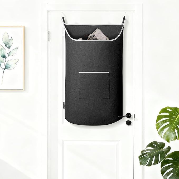 Black Hanging Laundry Hamper Bag, XL Door Hanging Hamper with Large Openging Laundry Hamper Storage Bag Large Size 36X22 Inch (Black)