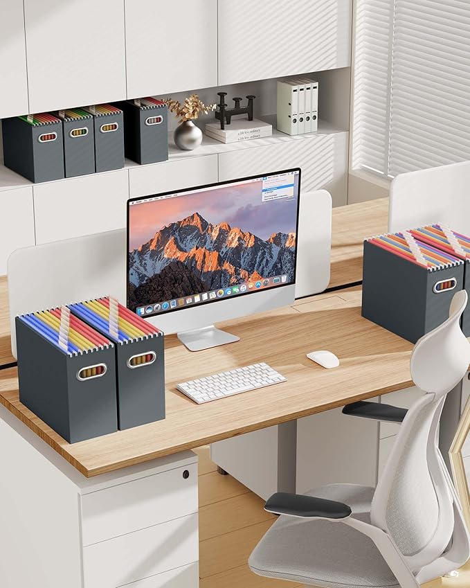 Oterri Cardboard File Organizer Box for Hanging File Folders Letter Size,File Box for Computer Desk,File Cabinet,Working Home,Office,Classroom (Assorted Colors, Letter Size - 4 Packs)