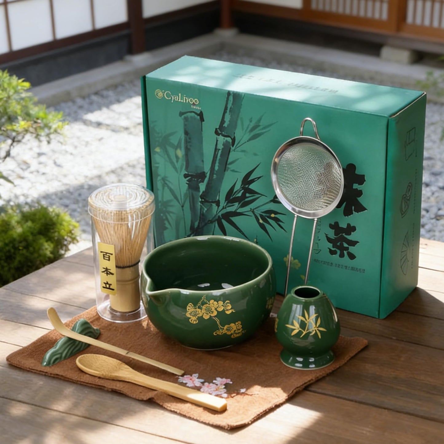 CyaLivoo Matcha Whisk Set, 8 Pcs Gold Plum Blossom Matcha Kit for Beginners