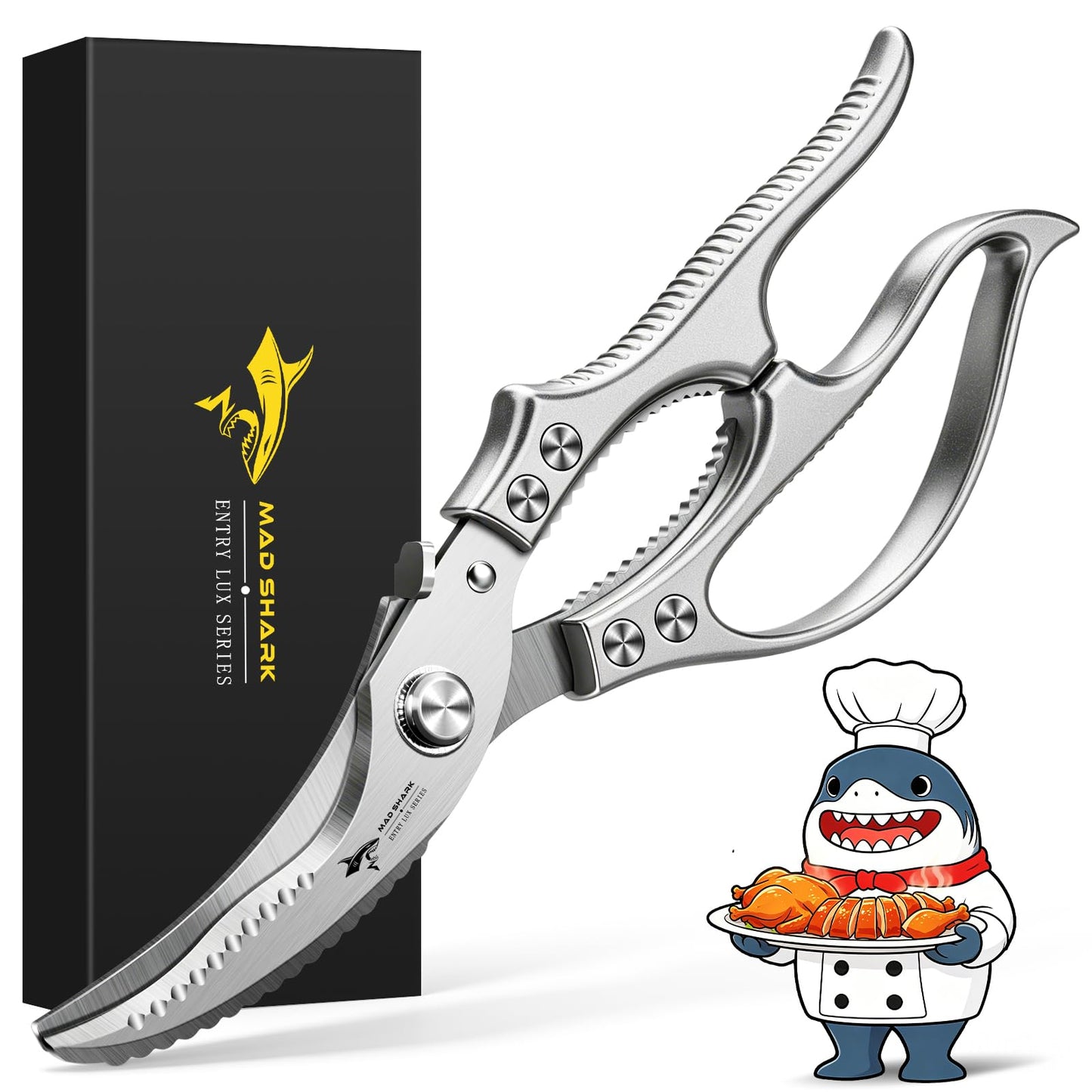 MAD SHARK Heavy Duty Poultry Shears,Spring Loaded Butterfly Meat Scissors