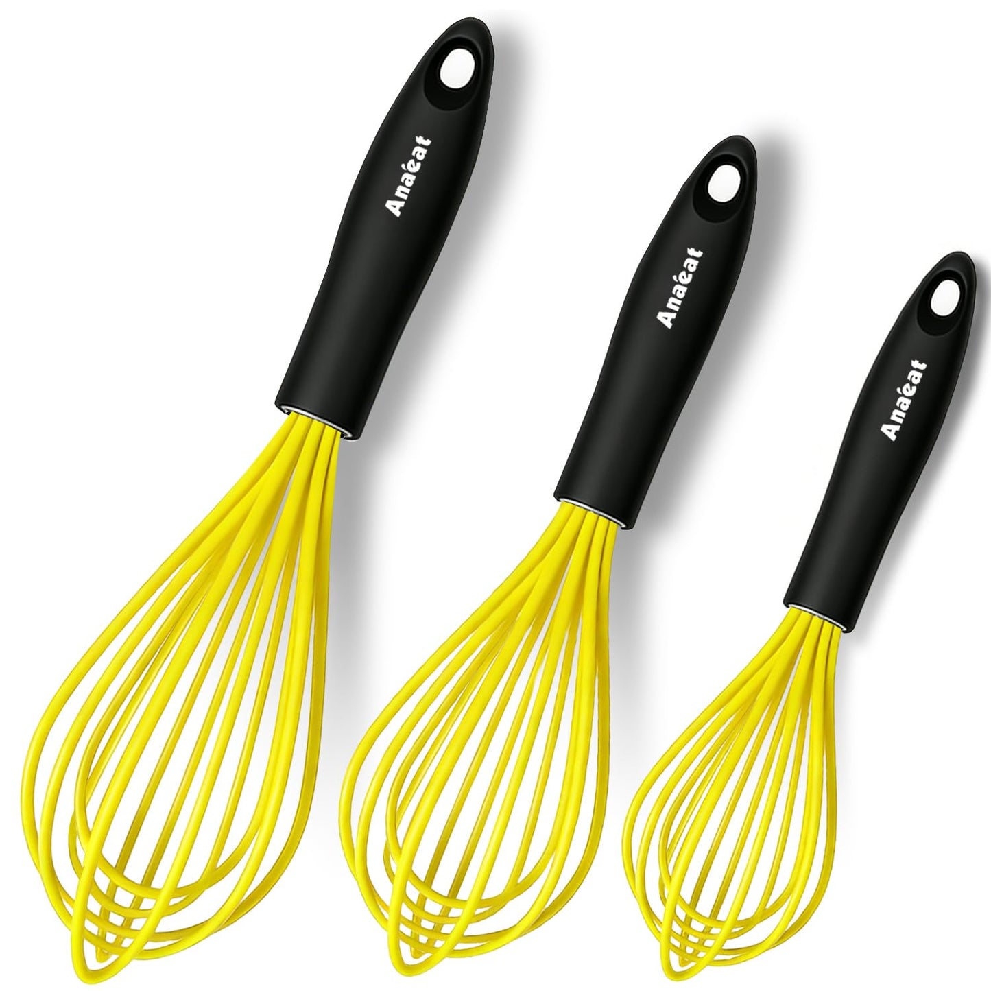 Anaeat Silicone Balloon Whisk, Perfect for Non-Stick Cookware, Milk and Egg Beater Blender, Heat Resistant Kitchen Whisks for Whisking, Cooking, Baking, Beating, Frothing & Stirring (Black)