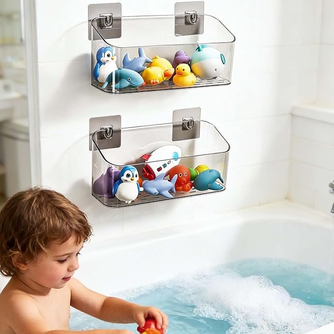 UNIKON Bath Toy Storage Holder Bathtub Toy Organizer, Large Capacity Shower Caddy for Bathroom, Clear Black, 2 Pack