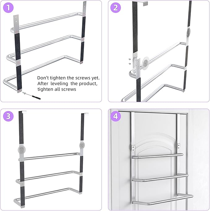 Over The Door Towel Rack, 304 Stainless Steel Towel Rack, 3 Tier Towel Bar for Hanging Towels, 16 Inch Over Door Towel Storage Holder for Bathroom, Brushed Silver