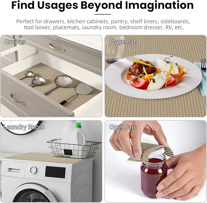 BAGAIL Drawer and Shelf Liner, 17.5 in X 20 Ft Non-Adhesive Shelf Liners for Kitchen Cabinets, Thick Strong Grip Liners for Desk, Shelves, Bathroom Drawers, Cabinet Protection - Beige