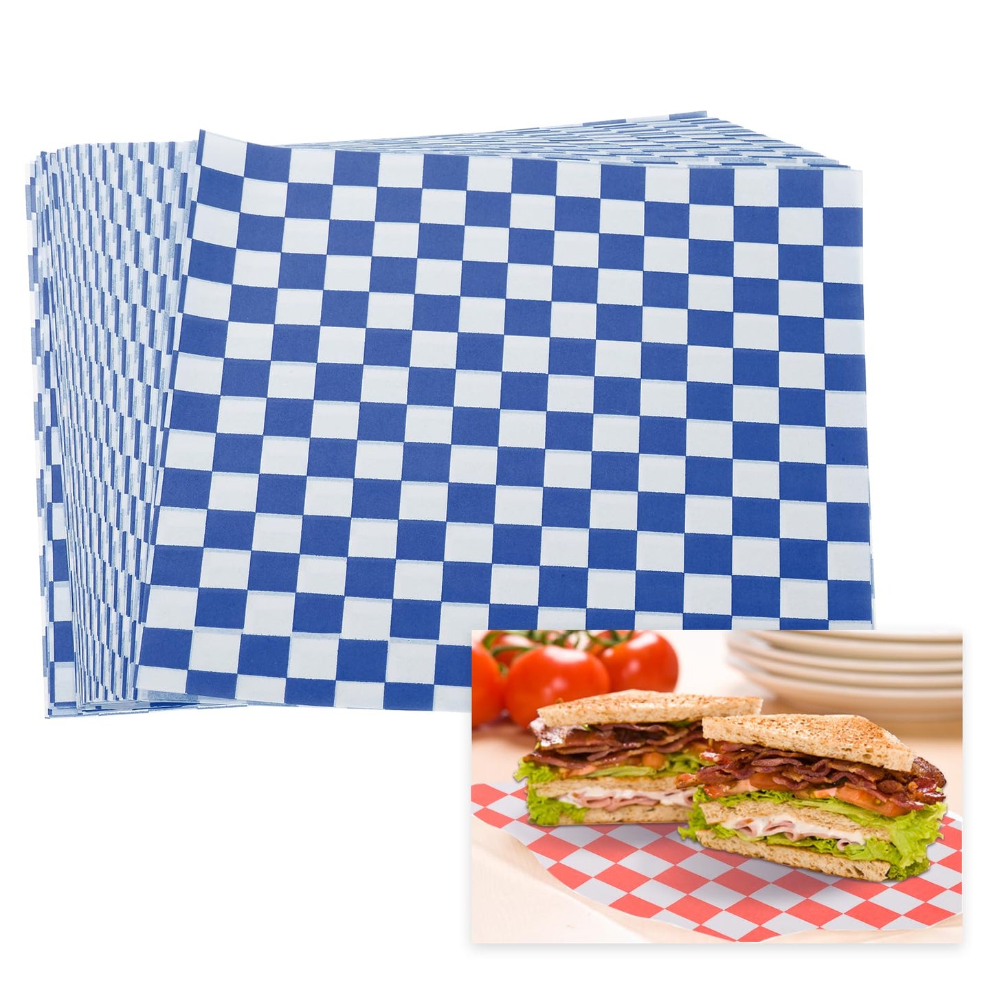 PATIKIL 8.7" x 8.7" Waxed Paper Sheets, 100Pcs Square Pattern Oil-absorbing Dry Food Wrapping Paper for Bakery Coffee Shop Home Baking Kitchen DIY, Blue