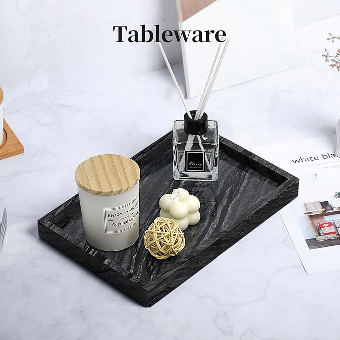Natural Marble Tray for Bathroom, Genuine Ancient Wood Grain Marble Vanity Tray, Luxury Stone Trays for Dresser, Home Decor, Kitchen, Non-Resin/Non-Ceramic, 12"x 8", Ancient Wood Grain