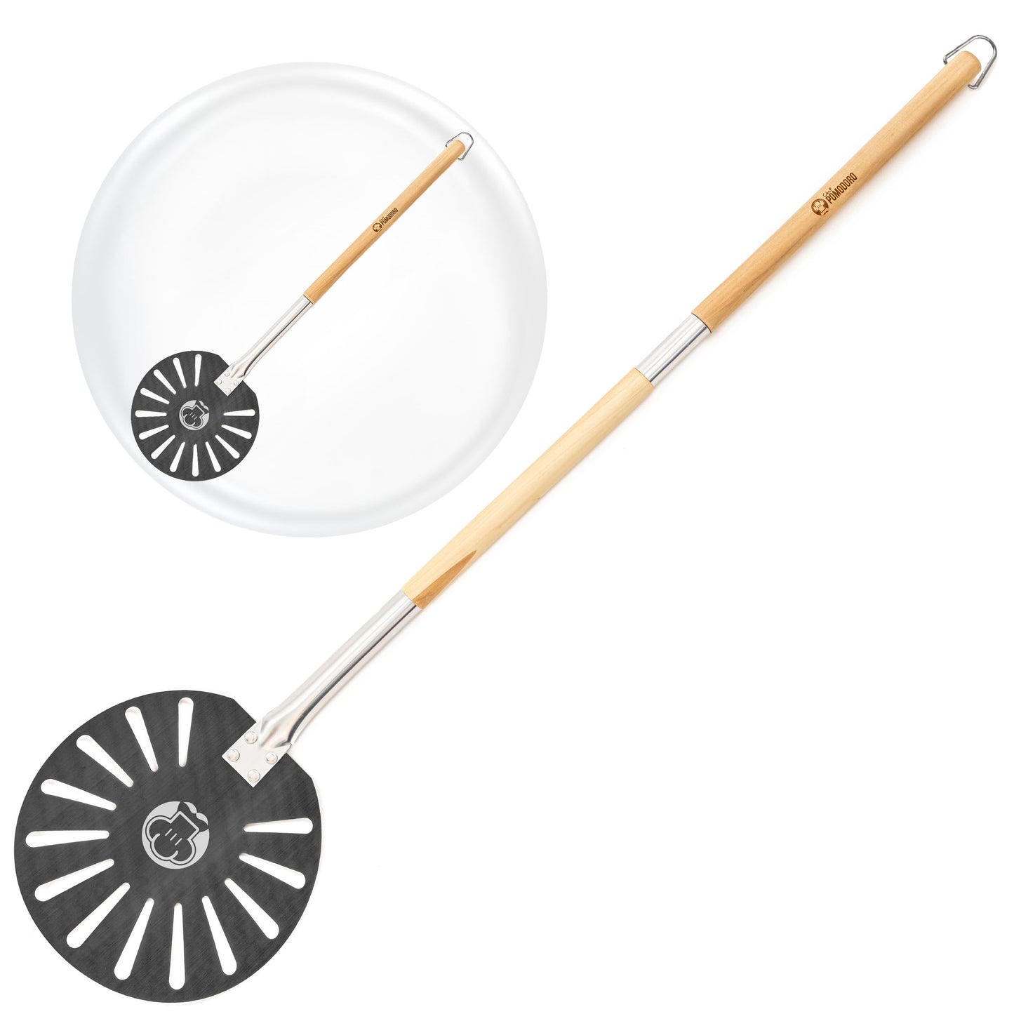 Chef Pomodoro 9-Inch Aluminum Pizza Turning Peel, Detachable Wood Handle