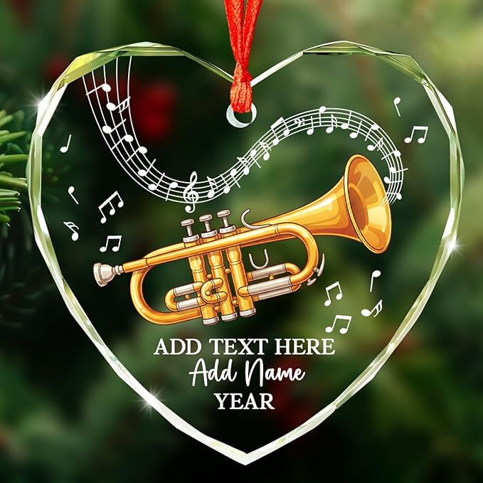 Personalized Oboist Christmas Glass Ornament 2026, Oboe Teacher Christmas Tree Ornaments, Custom Text Name & Year Oboe Ornament Gift for Student Friend, Musical Instruments Xmas Decorations
