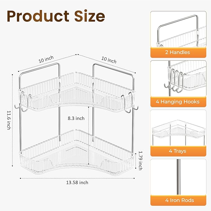 Corner Bathroom Counter Organizer 2 Tier Bathroom Organizers and Storage Countertop with Hooks Skin Care Exquisite Vanity Organizer Countertop Bathroom Storage Dresser, Kitchen-Clear