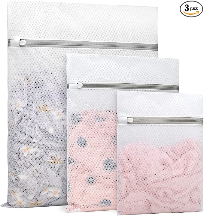 Muchfun 3Pcs Durable Diamond Mesh Laundry Bags for Delicates (1Large, 1Medium, 1Small)