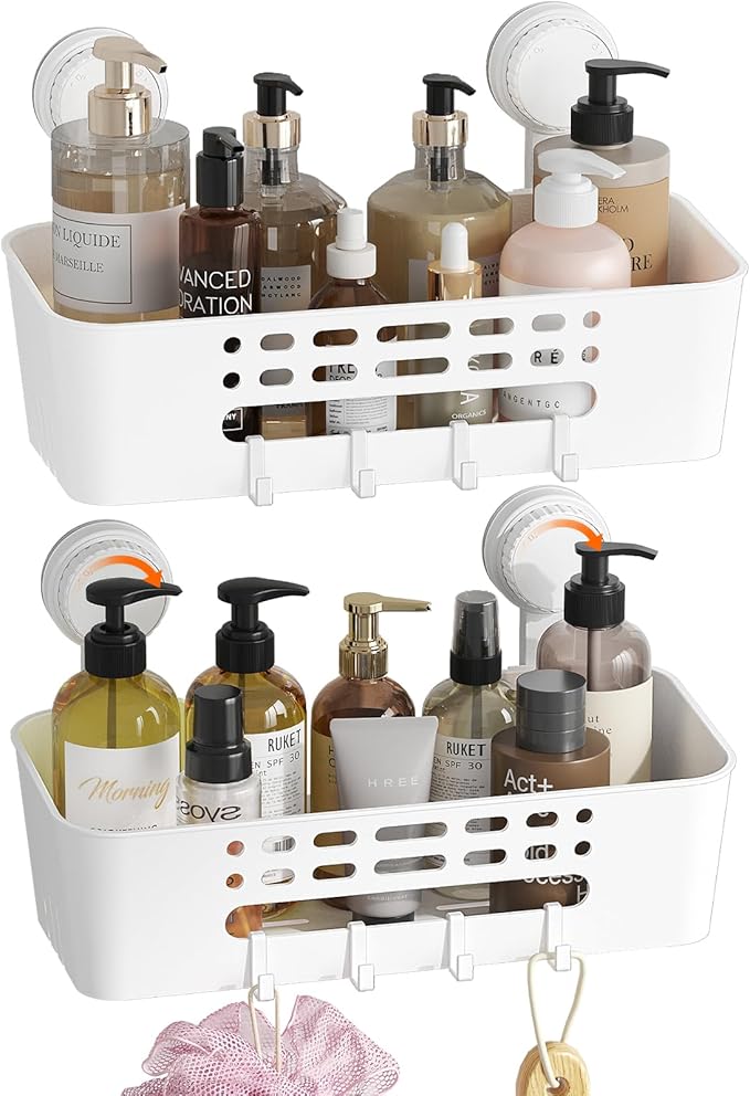 Lifewit Shower Caddy Suction Cup, NO-Drilling Bathroom Organizers and Storage Rack for Inside Shower, Plastic Removable Shower Shelves for Shampoo Strong Vacuum Suction, 31 cm/12 inch Long, 2 Pack