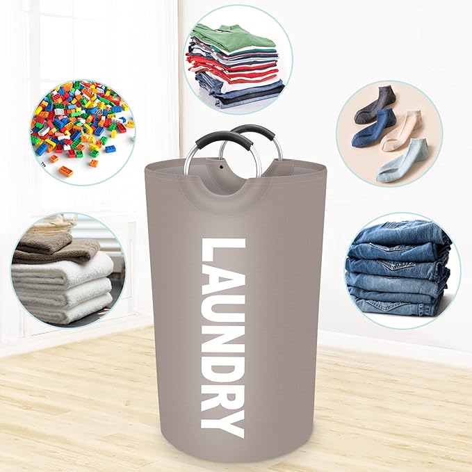 StorageRight 75L Large Laundry Basket, Laundry Hamper, Dirty Clothes Hamper for Laundry, Collapsible, Waterproof Laundry Baskets with Foam Protected Aluminum Handles for Laundry, Dorm, Family (Khaki)