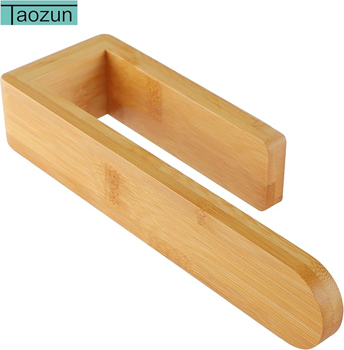 Taozun Towel Holder - Self Adhesive Bamboo Towel Rack, Decorative Natural Wooden Towel Rail for Bathroom, 8 Inch Wall Mounted Towel Bar for Kitchen