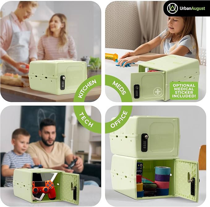 Urban August Dual Combination & Keyed Lockbox - Lockable Box for Everyday Use - Multi-Purpose lock for Home & Office Safety - Made of Industrial-Grade Plastic - One Size (Spring Green)
