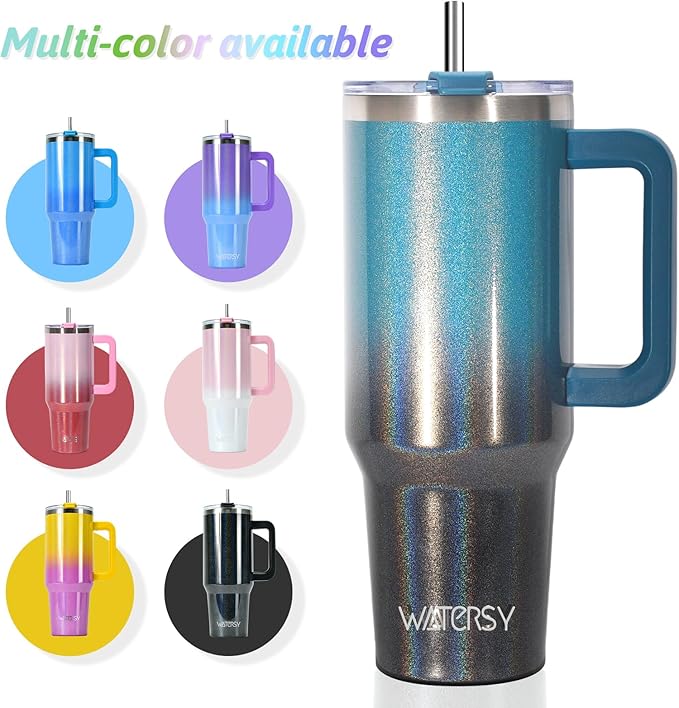 30 oz Shiny Tumbler with Handle and Straw,Stainless Steel Tumbler with Lid and Straw,Insulated Travel Mug(Cold for 34 Hours),Water Bottle for Iced Tea,Coffee (Black Blue)