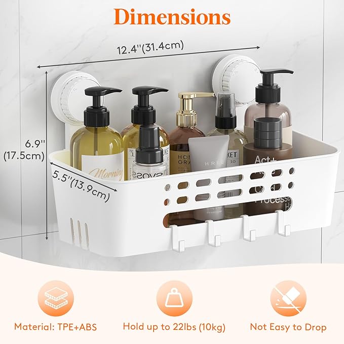 Lifewit Shower Caddy Suction Cup, NO-Drilling Bathroom Organizers and Storage Rack for Inside Shower, Plastic Removable Shower Shelves for Shampoo Strong Vacuum Suction, 31 cm/12 inch Long, 1 Pack
