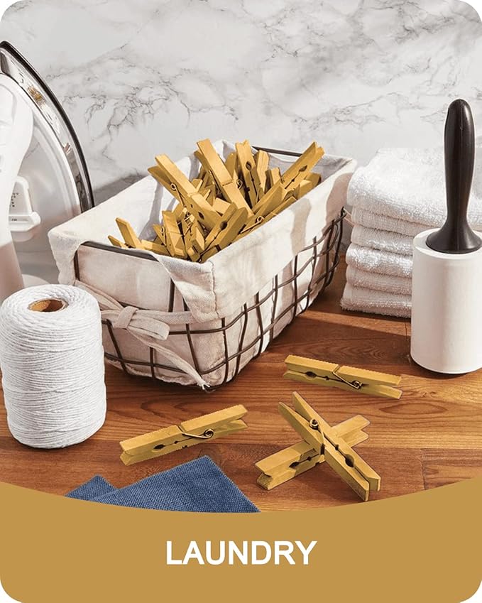 Colored Clothespins, Colorful Clothes Pins Wooden Clips Rainbow Colors 50 Pack Decorative Crafts Pegs Photos Pictures Decoration Clip Clothing Hanging Closepins, 2.83 Inch (Gold)