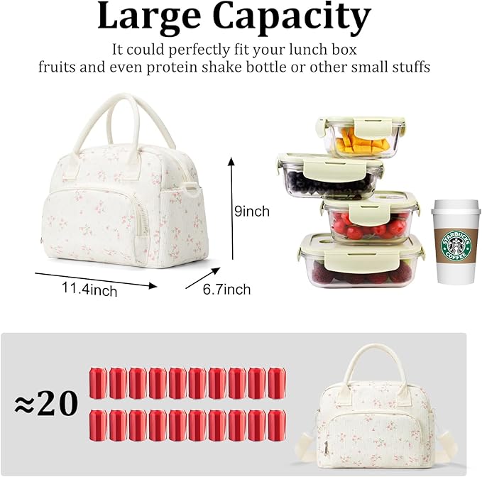 MEXS Insulated Lunch Bag for Women Men Large Reusable Lunch Box Adult Leakproof Portable Cooler Tote Bags for Work Picnic Peach Blossom