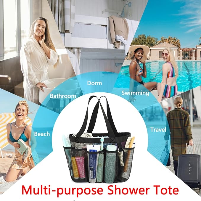 Mesh Shower Caddy Portable for College Dorm Room Essentials, 8-Pocket Large Shower Basket Tote Bag with 2 Handles for Toiletry, Bathroom, Beach, Camp, Gym