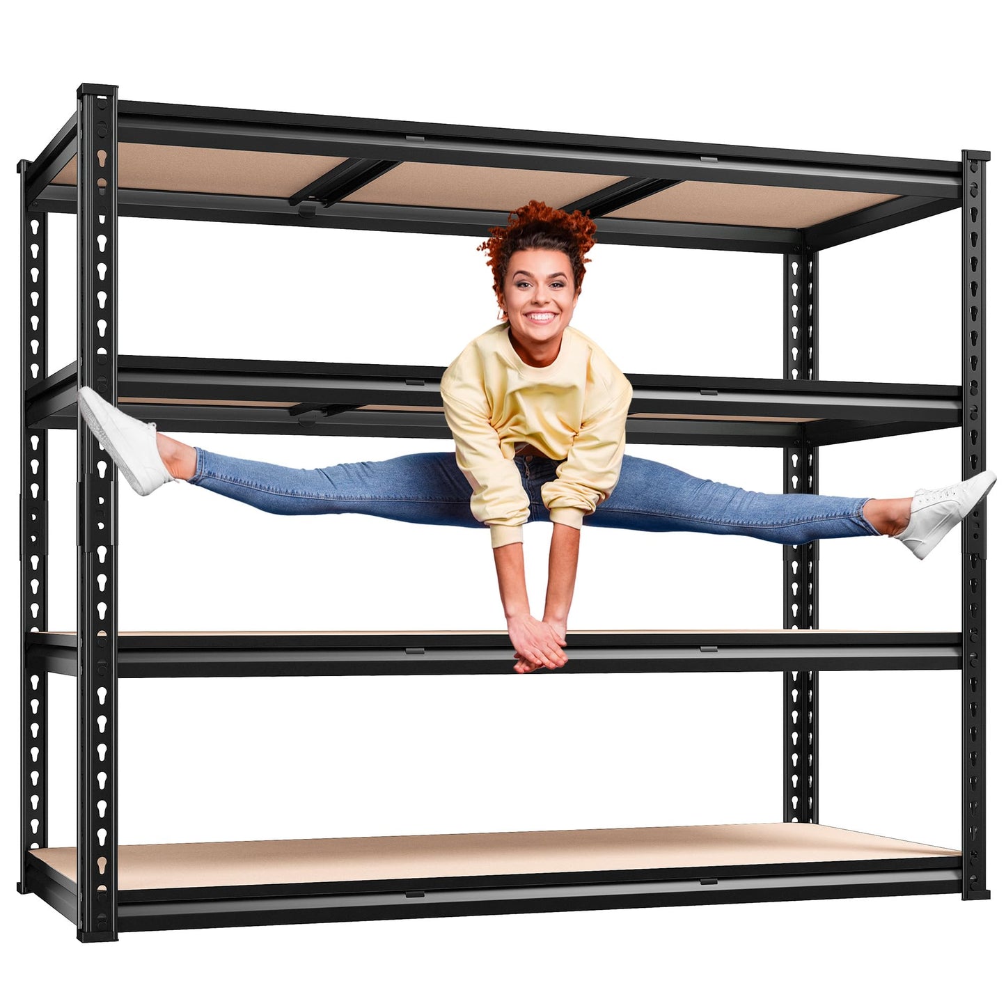 REIBII 48" W Garage Shelving Heavy Duty 2550 LBS Storage Shelves 4 Tier Heavy Duty Shelving, Adjustable Metal Shelves, Industrial Shelf for Garage, Warehouse, Pantry, 48" W x 60" H x 24" D