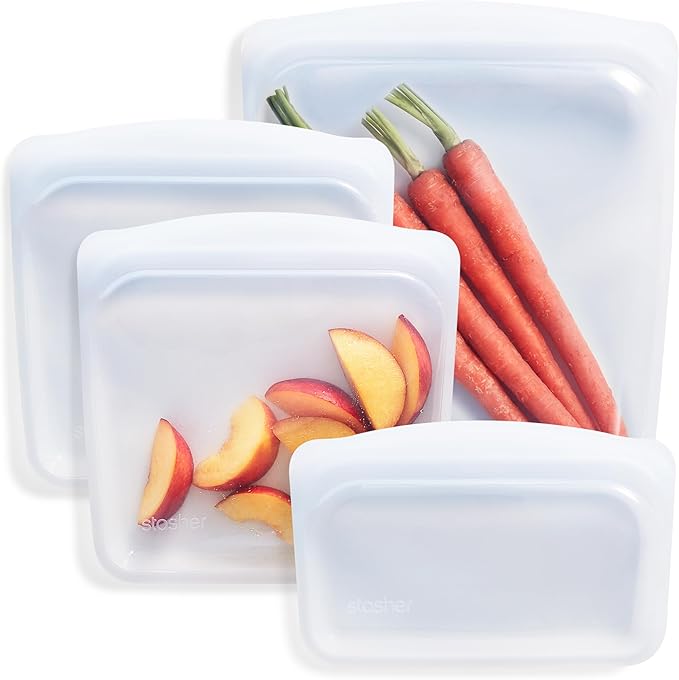 Stasher Premium Reusable Silicone Food Storage Bags, 4-Pack, Aqua