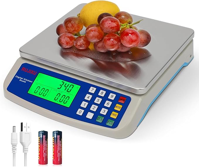 Food Scale 88lb/40kg Large Digital Kitchen Scale 0.05oz/1g with Price Computing Commercial Scale 304 Stainless Steel gram Scale for Baking Cooking Meat Restaurant ，USB or AA Battery(Included)