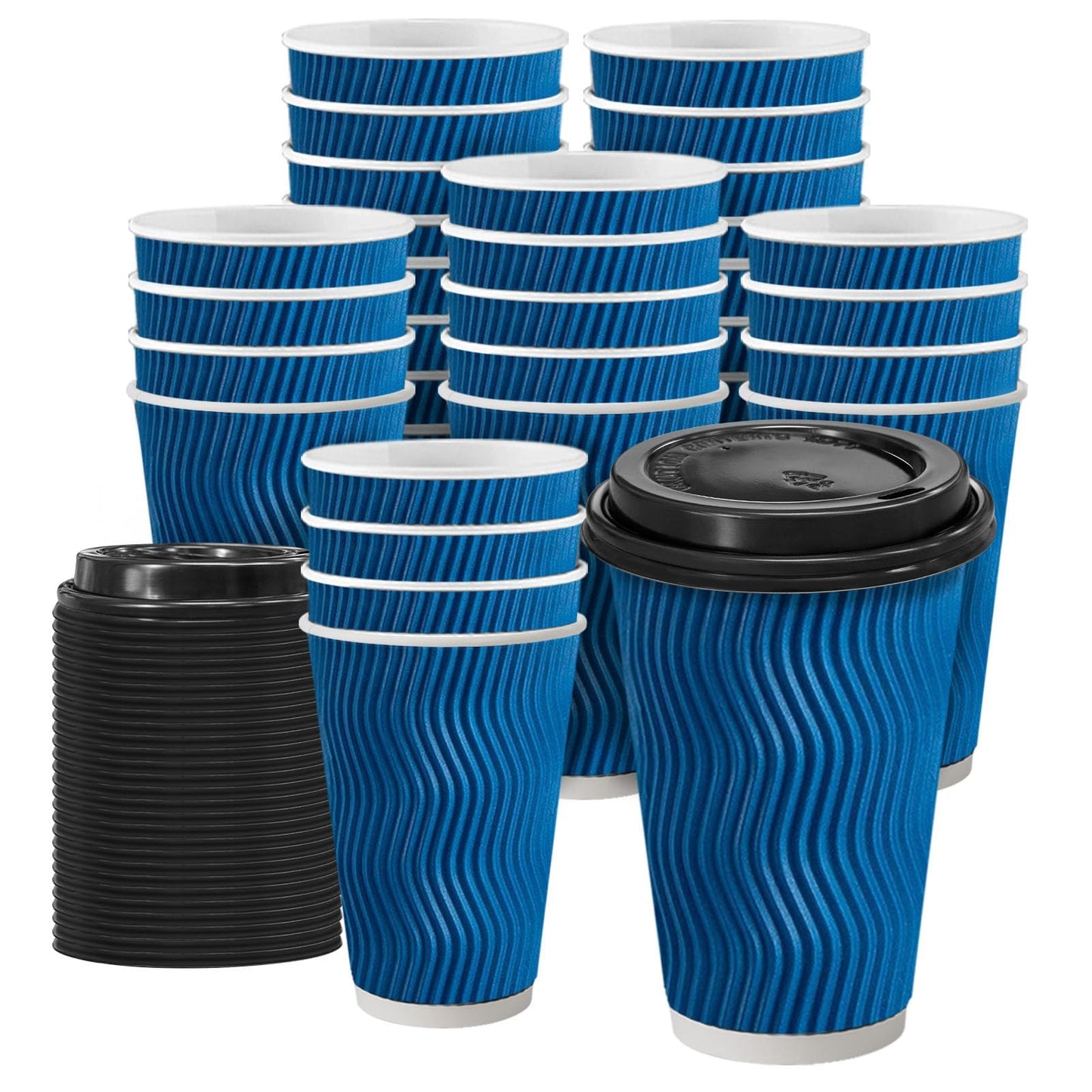 Clawsoff 100 Pack 16 oz Coffee Cups with Lids Disposable Insulated Cup Navy