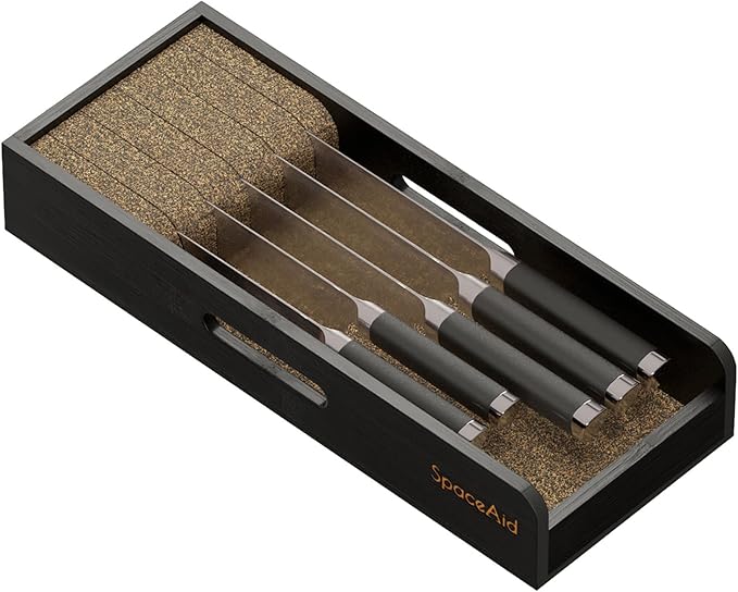 SpaceAid Knife Drawer Organizer Bamboo Insert Dock, Kitchen Steak Knives Holder Organizers Block for Drawer in Storage Organization (Small)