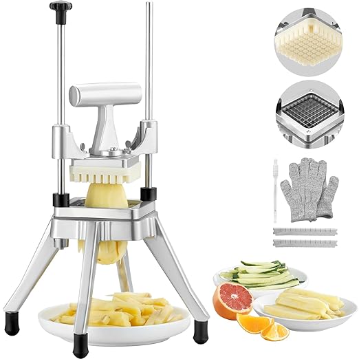 VEVOR Commercial Vegetable Fruit Chopper 1/2″ Blade Heavy Duty Professional Food Dicer Kattex French Fry Cutter Onion Slicer Stainless Steel for Tomato Peppers Potato Mushroom, Sliver