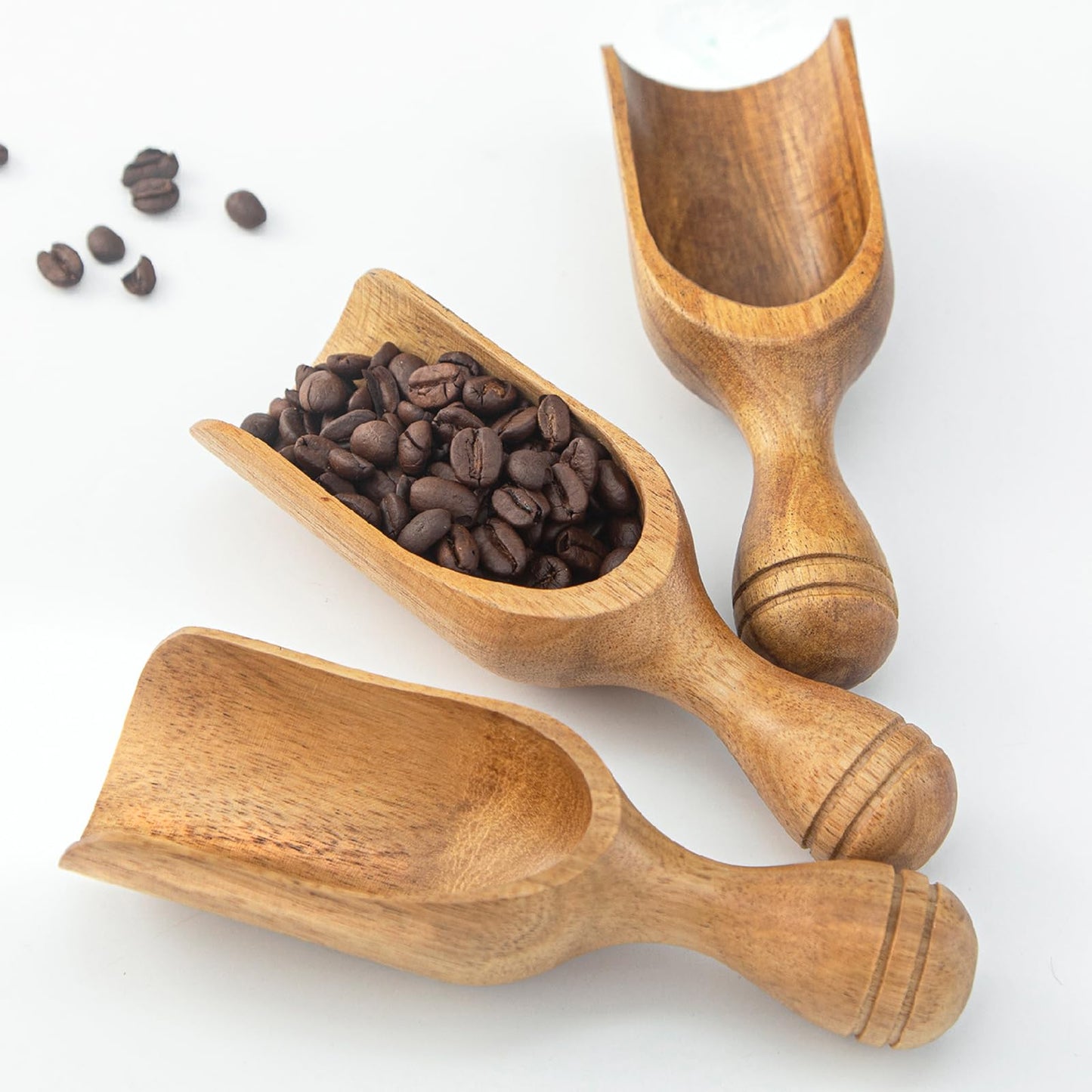 Large Wooden Scoops 5.9″ Big Wooden Coffee Scoops Shovel, 2PCS Wood Flour Scoop for Jars, Acacia Measuring Spoons Ground Coffee for Tea - Multifunctional Kitchen Scoop for Bath Salts,Laundry