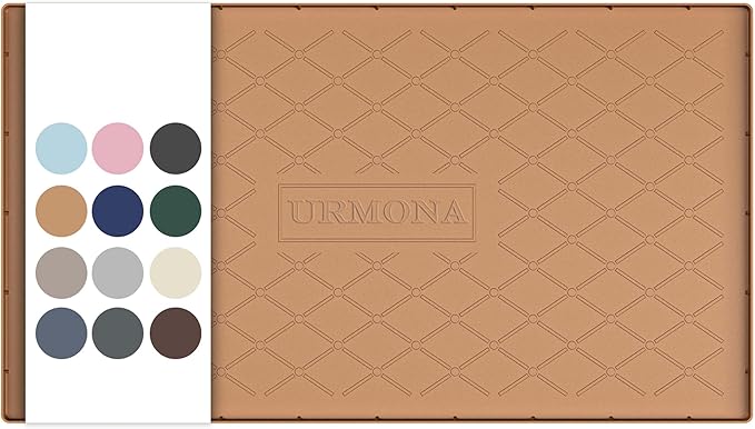 URMONA 40" x 22" Waterproof Silicone Mat in Multiple Sizes & Colors, Under Sink Mat for Kitchen & Bathroom, Pet Food Pad for Dogs & Cats, Kitchen Cabinet Liner, Multi-Purpose for Storage(Khaki)