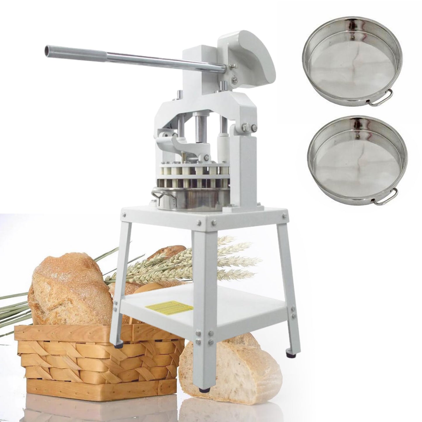 Yokoma Commercial 18PCS Dough Divider Vertical Manual 18PCS Dough Divider Manual Doughs Dividing Cutting Machine with 2 Stainless Steel Basins for Commercial Baking, 2.2-11.29oz(60-320g) Weight Range